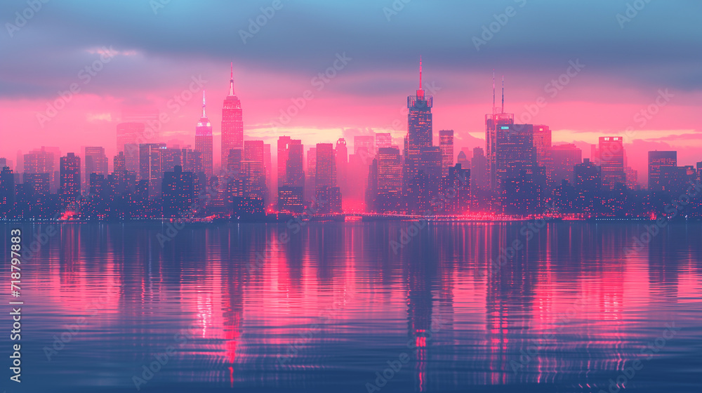 Majestic Pink and Blue Skyline Reflections at Sunset