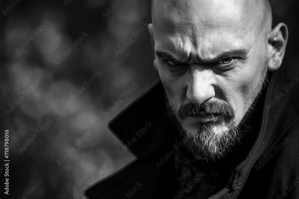 Intense Portrait of Bald Man with Beard