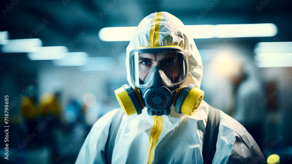 Chemist in hazmat suit, clandestine illicit drug lab Chemist in hazmat suit, clandestine illicit drug lab