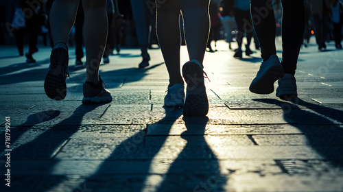 Photos of people's feet walking down the street. Only the legs are visible in the photo © CozyDigital