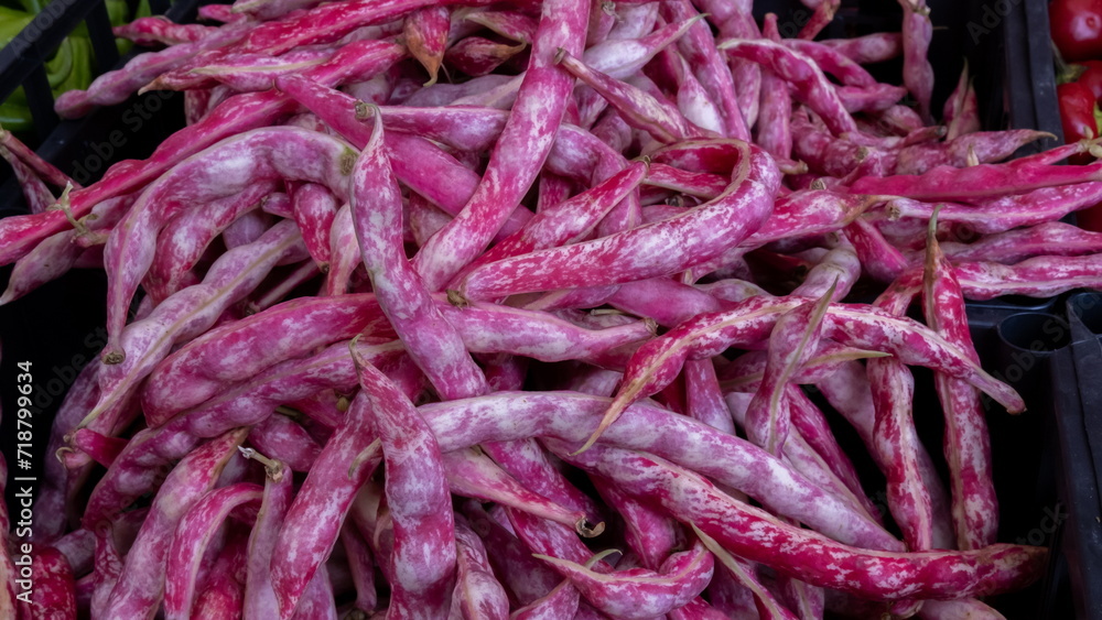 Tongue of Fire Beans on sale at the Italian food market Tongue of Fire Beans on sale at the Italian food market