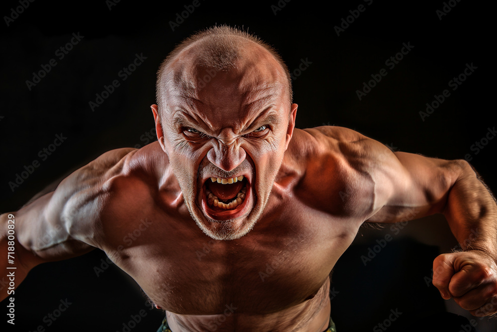 Intense Bodybuilder Showing Aggression