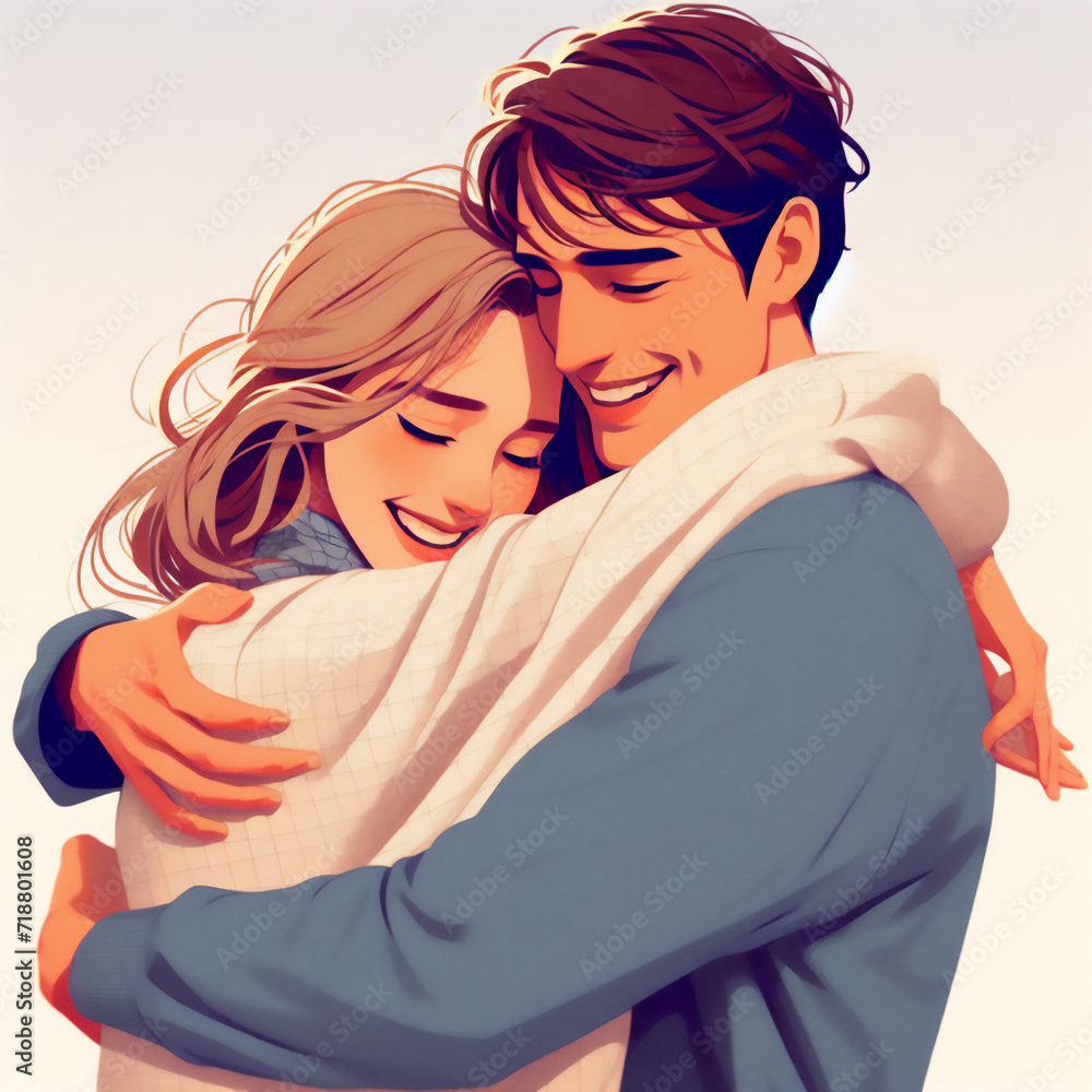 Beautiful engaged couple kissing. Love concept. Illustration created with AI Beautiful engaged couple kissing. Love concept. Illustration created with AI