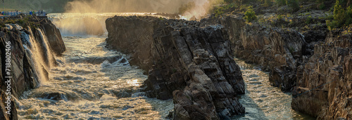 Jabalpur, Madhya Pradesh/India : October 24, 2018 – Dhuandhar waterfall in Narmada river at Bhedaghat, Jabalpur.
