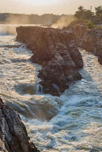 Jabalpur, Madhya Pradesh/India : October 24, 2018 – Dhuandhar waterfall in Narmada river at Bhedaghat, Jabalpur.