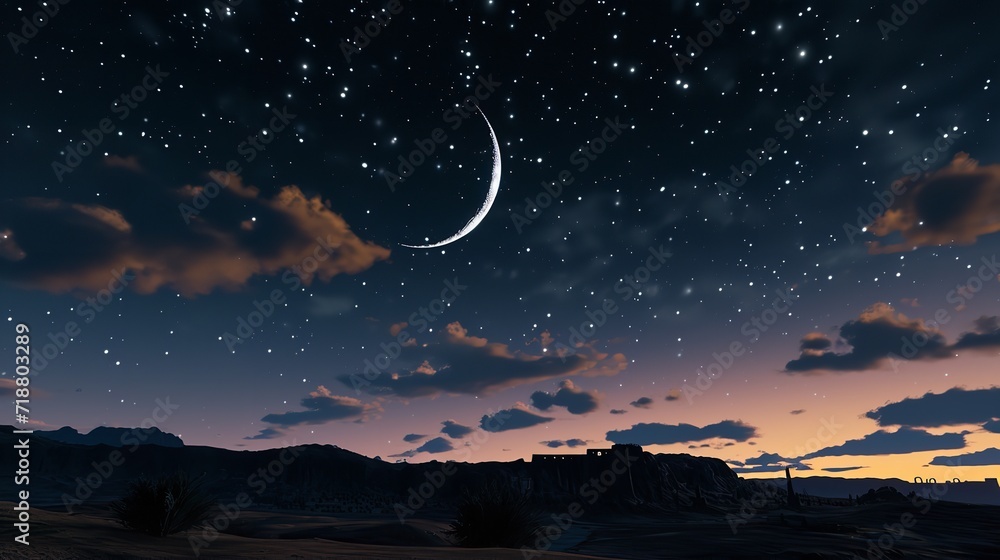 Naklejka premium Night view of Arabian city on Ramadan