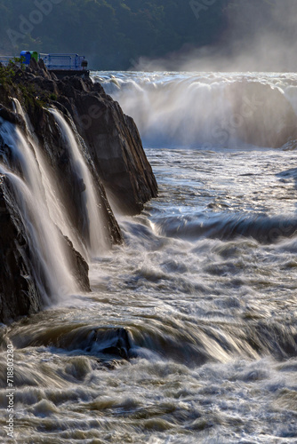 Jabalpur, Madhya Pradesh/India : October 24, 2018 – Dhuandhar waterfall in Narmada river at Bhedaghat, Jabalpur.