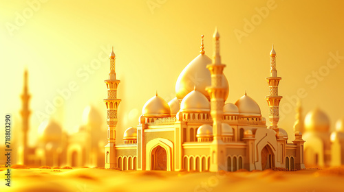 Background with a 3D model of a mosque