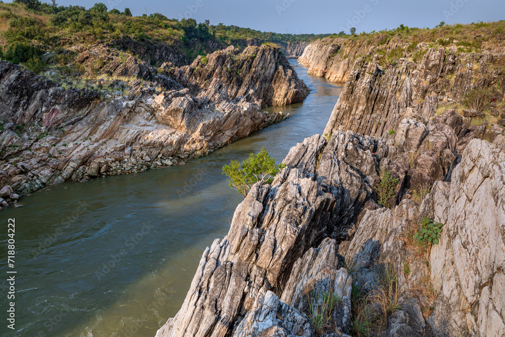 Jabalpur, Madhya Pradesh/India : October 24, 2018 – Dhuandhar waterfall in Narmada river at Bhedaghat, Jabalpur. Jabalpur, Madhya Pradesh/India : October 24, 2018 – Dhuandhar waterfall in Narmada river at Bhedaghat, Jabalpur.