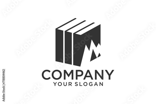Modern book and mountains logo Book with mountains creative logo design template