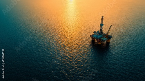 A bird's-eye view of a deep-sea drilling operation amidst calm seas. photo