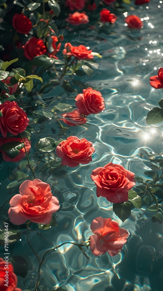 Red rose flower floating on water surface background Red rose flower floating on water surface background