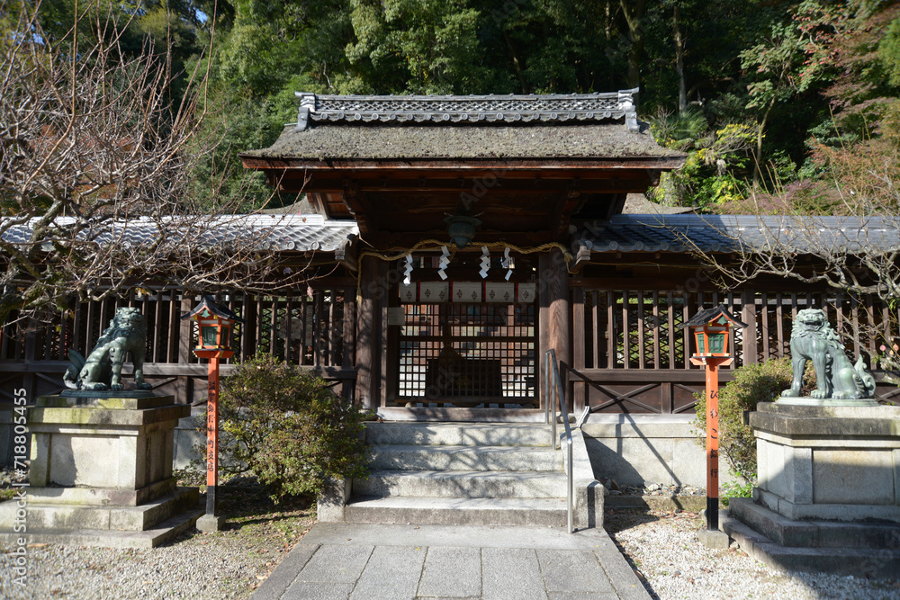 秋の長等神社 本殿の回廊と中門 滋賀県大津市三井寺町 秋の長等神社 本殿の回廊と中門 滋賀県大津市三井寺町