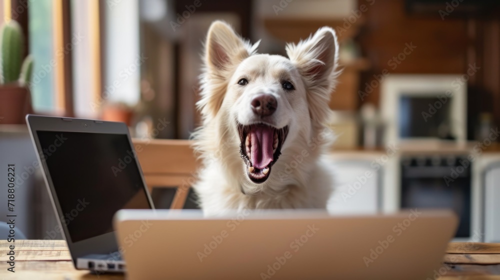 Fototapeta premium Happy Dog with Laptop
