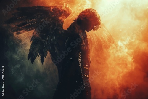 Wingless, evil angel that has fallen. Generative Ai. photo