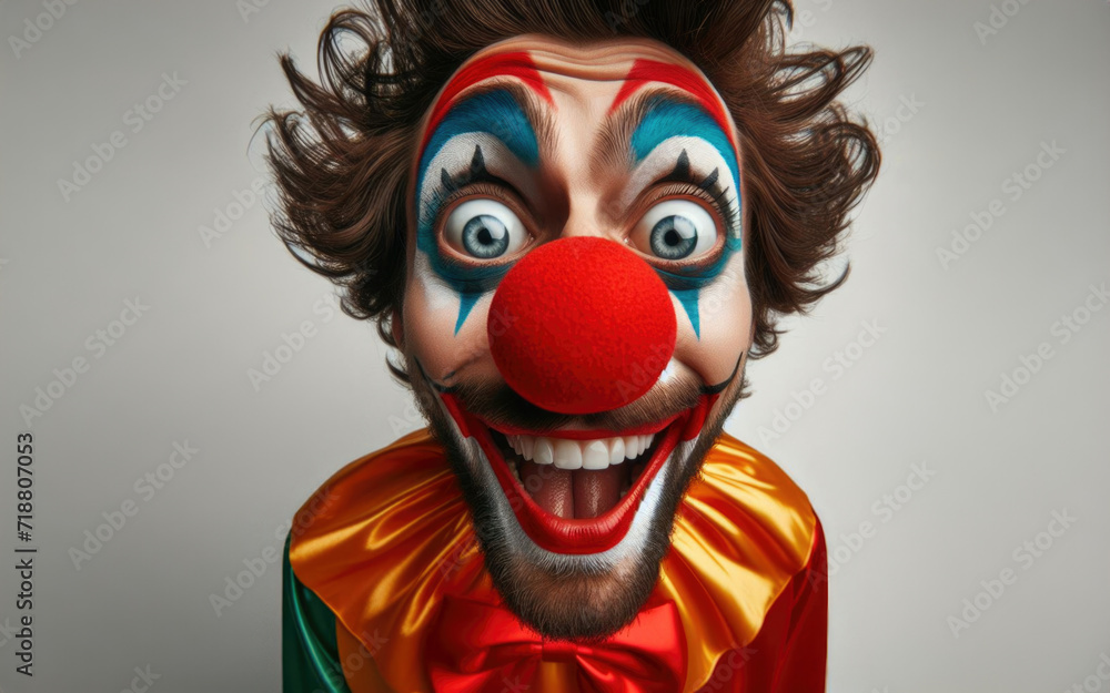Clown looking to the copy space area in a white studio Clown looking to the copy space area in a white studio