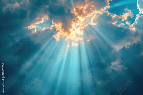 Rays or beams of sunlight emerging from the clouds. Generative Ai.