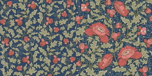 Floral vector seamless patterns in the style of William Morris. Vintage ornate pattern. A set of two patterns.