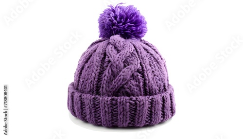 Violet woolen hat isolated on white background