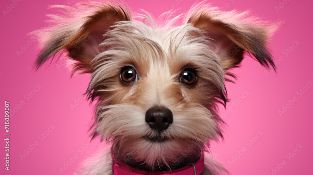A cute puppy on pink background, generative AI
