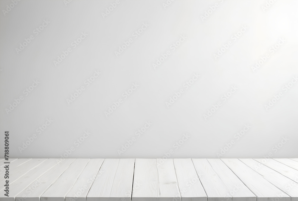 Empty room with wooden white floor, for display product background