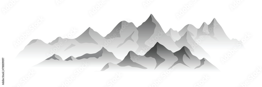 Black and white mountain landscape, minimalism, panoramic view