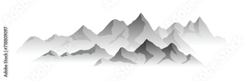 Black and white mountain landscape, minimalism, panoramic view