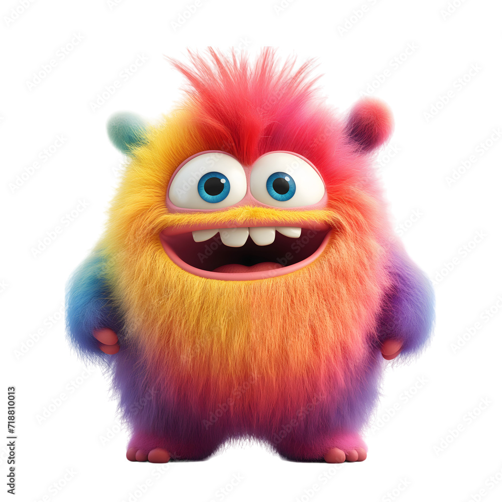 Isolated 3d cartoon funny monster a white background. stuffed friendly cute monster beats. A parody, a caricature. 3d cartoon colorful character.