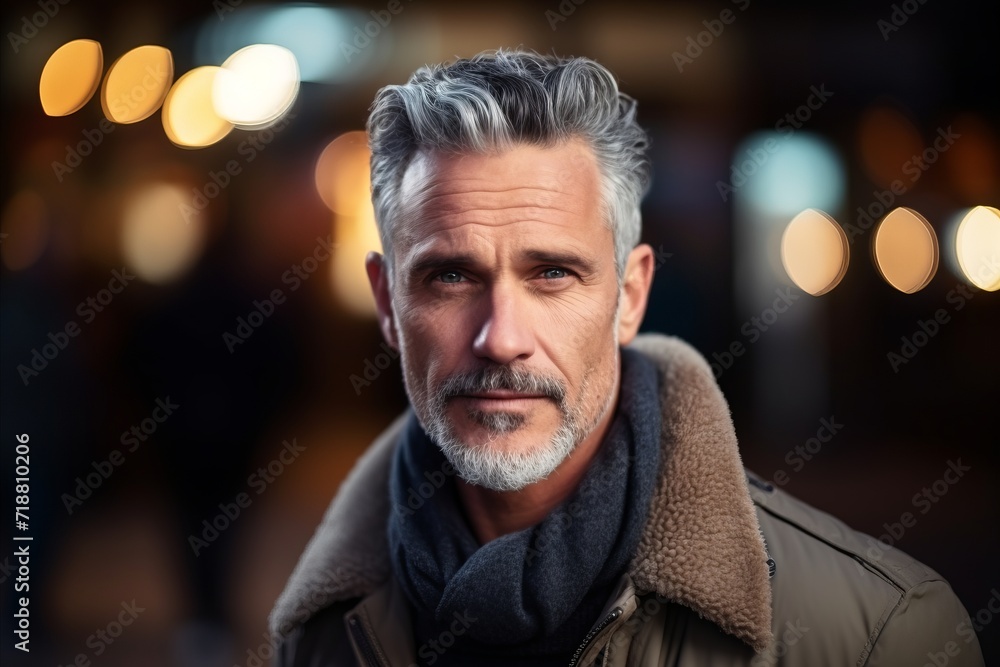 Portrait of a handsome middle-aged man in the city at night Portrait of a handsome middle-aged man in the city at night