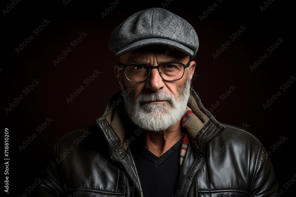 Portrait of a senior hipster man wearing a cap and glasses Portrait of a senior hipster man wearing a cap and glasses