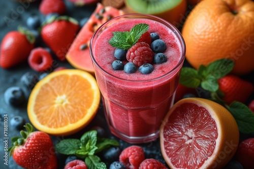 Vibrant Smoothie Energized by Colorful Fruits