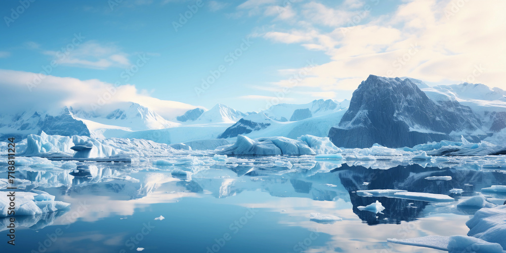 icebergs melting, Concept of climate change and global warming