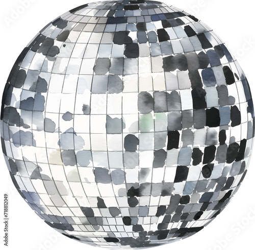 Watercolor silver disco ball Illustration. Colorful party ball. Mirror glass ball. Let s party