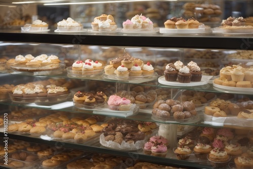  bakery store with a variety of cupcakes. showcase of bakery with muffines © Pradeep leo