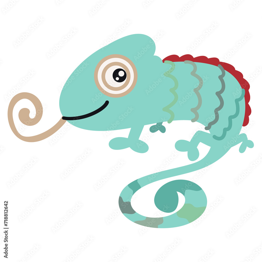 chameleon Illustration of cute animal cartoon characters in the forest