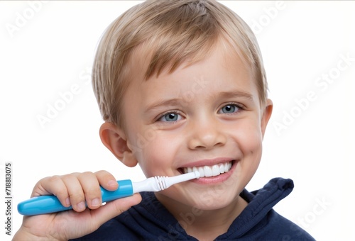Boy child with toothbrush brushing teeth at bedtime concept for dental care