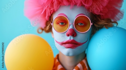 minimalist vivid advertisment background with handsome clown and copy space