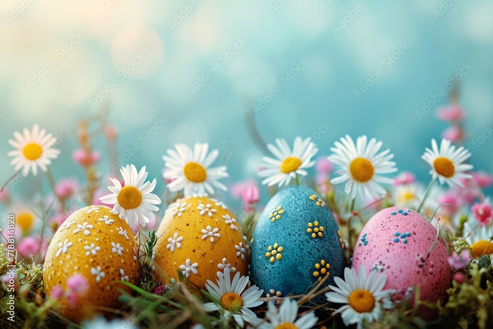 Joyful Celebration. Lively Easter scene with space for promotions Joyful Celebration. Lively Easter scene with space for promotions