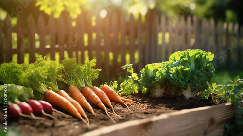 Growing carrots at the farm. Organic food concept. AI generated image.