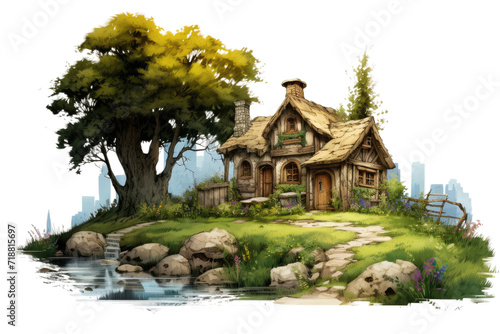 Tranquil Meadows Cottage Isolated on Transparent Background