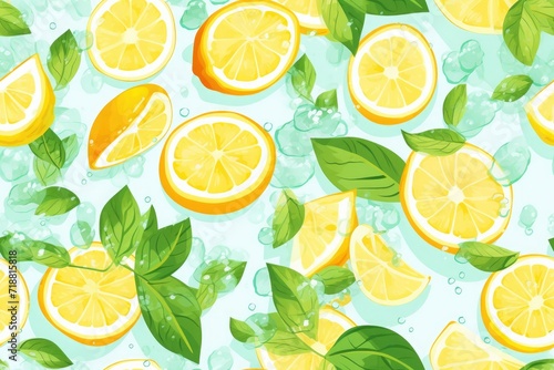 Wallpaper Mural pattern of lemons and blue background. fresh summer illustration vibe Torontodigital.ca