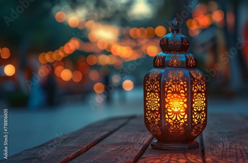 lantern on wooden table