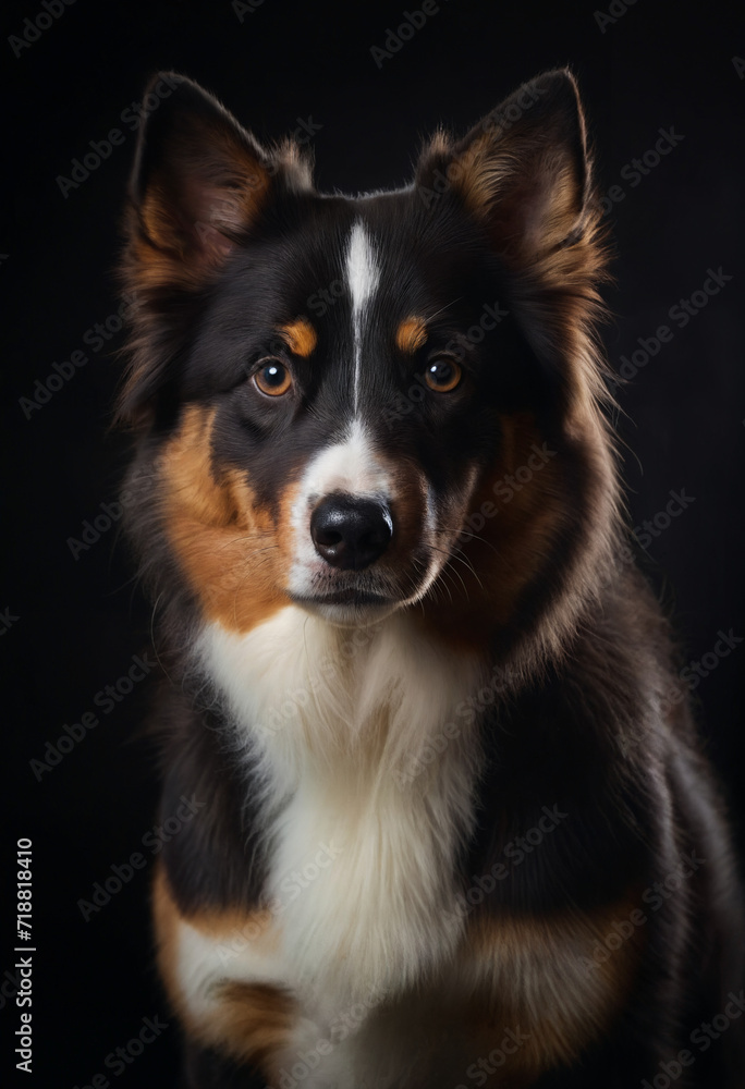 Studio portrait of border collie dog, canine background