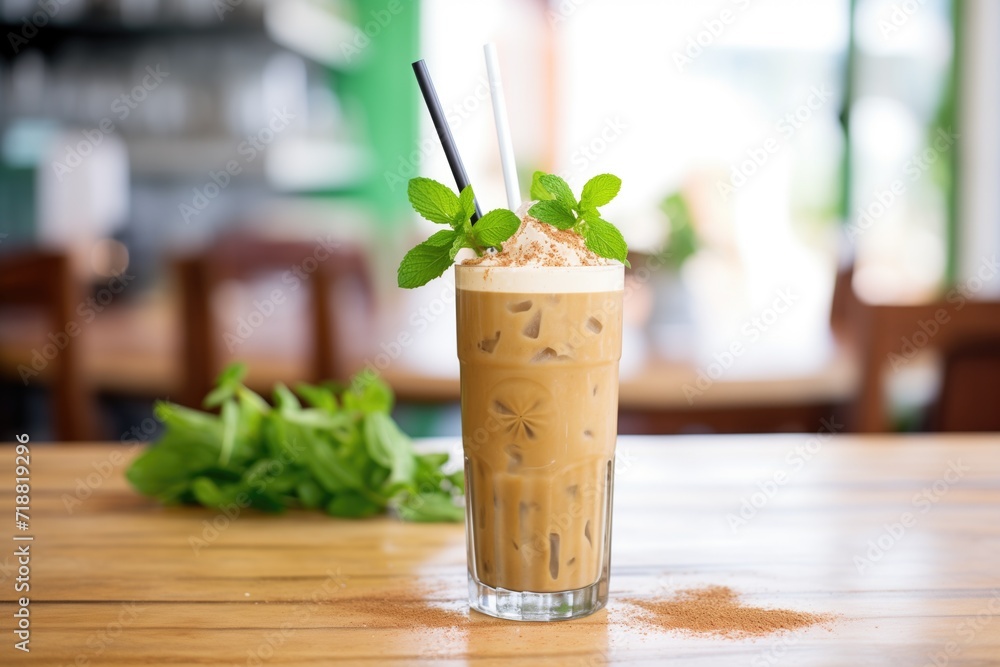 iced coffee shake garnished with mint on a hot day iced coffee shake garnished with mint on a hot day