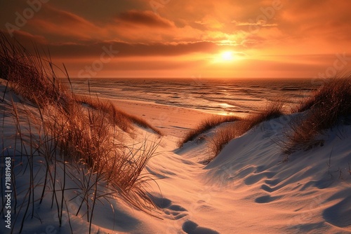 Dunes along the North Sea at sunset, Germany photography © Amal