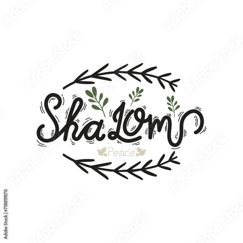 Hand Drawn Shalom Calligraphy Text Vector Design.