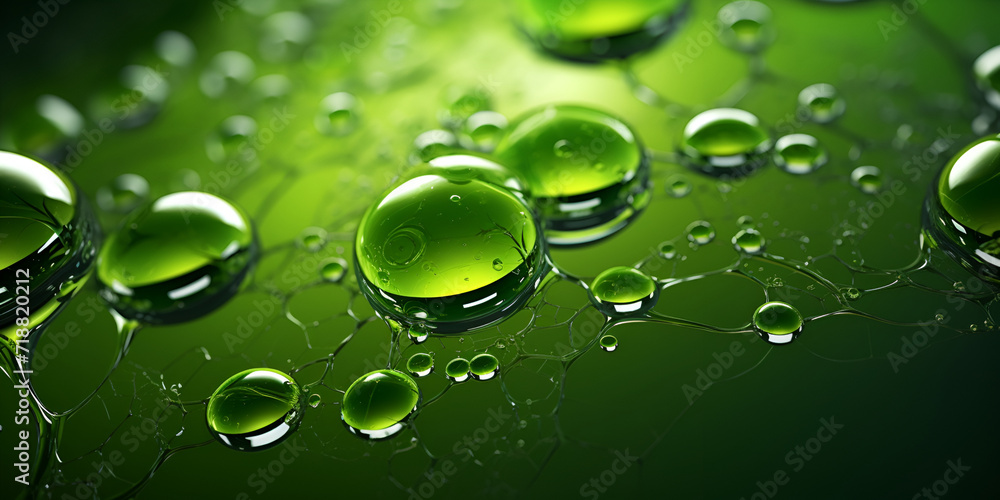 water drops on green background, A green bottle of water with the word green on it, 
