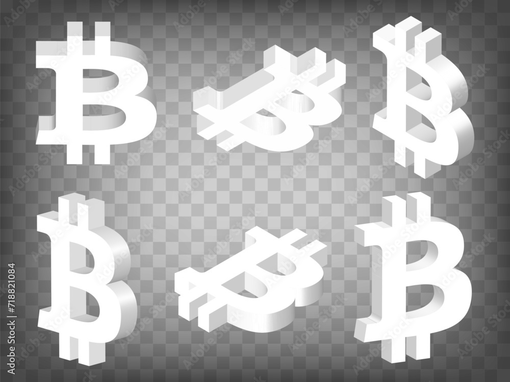 Set of perspective projections 3d Bitcoin Sign model icons on transparent background. High detailed 3d sign of Bitcoin. BTC. Abstract concept of graphic elements for your design. EPS 10 Set of perspective projections 3d Bitcoin Sign model icons on transparent background. High detailed 3d sign of Bitcoin. BTC. Abstract concept of graphic elements for your design. EPS 10