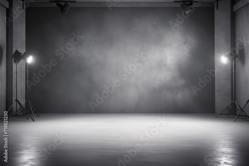 Gray Studio Concrete Room Background with Spotlight for Photography photo