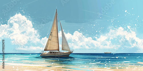 Sail Away: A Beautiful Illustration of a Sailboat Cruising the Crystal Clear Waters Under the Bright Blue Sky